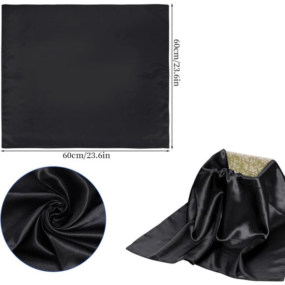 Women Black Chiffon Square Ribbon Neck Scarf Satin Handkerchief For Halloween - Picture 2 of 7